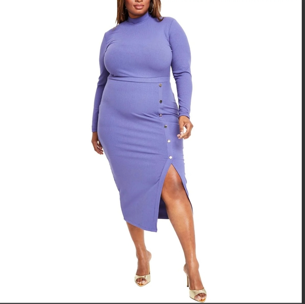 NWT Nina Parker 3X Lavender Button-Detail Midi Dress Bn-3048